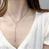 Catene Forma geometrica Ciondolo ovale Lunga catena lucida Collana da donna Artigianato in argento tailandese Gioielli esotici in stile retrò semplice