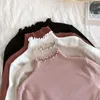 Rollkragen geraffte Frauen Pullover Hohe elastische feste Herbst Winter Pullover rosa weiß schlank sexy gestrickt 306H 210420