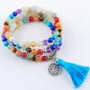 Reiki Naturale 7 Chakra Braccialetti con ciondoli multistrato per le donne Yoga Meditazione Guarigione 108 Perline Mala Nappa TBK323 Catena a maglia