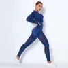 Kobiety Siłownia Szwu Zestawy Wysokiej Talii Siłownia Mesh Legginsy Koszule Koszulki Długi Rękaw Fitness Trening Sporty Bieganie Cienkie Zestawy sportowe 210727