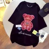 Net rouge pailleté ours mi-longueur t-shirt à manches courtes femme été coréen dessin animé lâche décontracté tout-match tops pour les femmes 210623