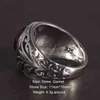 Real 925 Sterling Silver Jewelry Vintage Rings For Men Engraved Flowers With Red Garnet Natural Stone Fine Jewellery 211217