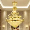 American Crystal Chandeliers Lights Fixture LED 현대 유럽의 큰 긴 샹들리에 3 색 어두운 홈 실내 조명 직경 120cm 150cm