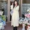 NEPLOE MAXI DRESSES FOR KVINNOR KOREAN CHIC Elegant Vestidos O-Neck Puff Sleeve Robe Loose Patchwork Lace Ruffles Vit klänning 210422