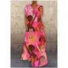 Женские платье V-образным вырезом с короткими рукавами принт Maxi ES Retro Multi цвет длинные лето плюс размер дамы ES 210513
