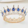 2019 trendig underbar stor 14 cm barock kristall drottning kung rund diadem brud tiara krön bröllop hår smycken brud huvudbonad x0726