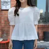 Summer Korean Round Neck Loose Sweet Shirt Women Cute Short Sleeve Women's Blouse White Puff 14372 210508