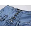Hög midja buttondawstring spets upp denim penna byxor sexig e-girl mode street bodycon jeans byxor retro blå långa byxor 210417