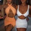 Casual Dresses Elegant Ribbed Bandage Bodycon Dress Summer Women 2022 Fashion Party Night Club Chic Hollow Out Tight Short Mini Ruched