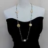 Y·YING Cultured White Coin Pearl Green Crystal Chain Long Necklace 32"