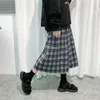 Plaid Kvinnor Höstpläterad Kjol Kvinna Vintage Hög Midja Skola Tjejer Lång Harajuku Koreansk Stil Jupe Femme Faldas Mujer 210421