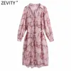 Zevity Frauen Vintage Cashew Nut Print Side Split Chiffon Hemd Kleid Weibliche Chic Totem Floral Schärpen Business Vestido DS8273 210603