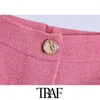 TRAF femmes Chic mode avec boutons fente avant Tweed jupe mi-longue Vintage taille haute dos fermeture éclair femme jupes Mujer 210415