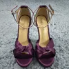 Kvinnor Stiletto High Heel Sandal Sexig fotled Rem Öppen Toe Platform Purple Satin Fashion Wedding Bridal Party Lady Shoe 3463SL-B1 Sandaler