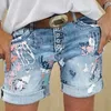 Mode Summer Plus Taille Femmes Shorts Modèle Impression Denim Dames Jeans Courts Imprimé Taille Haute Short Femme 210515