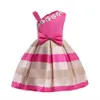 Spring Nieuwe Stijl Meisjes Parel Bloemen Cocktailjurk Schouderriem Strepen Jurk Kinderkleding Formele Bruiloft Q0716