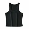 Col rond sans manches coton Vintage rue femmes gilet sport T-Shirt court nombril Chic femme hauts 210507