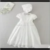 Robes Vêtements Bébé Enfants Maternité Drop Livraison 2021 Né Baptême Robe Fille 024M Robe Ensemble Creux Solide Dos Dentelle Vêtements Bébé Tenues