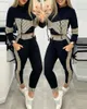 2021 dres damski elegancki dwuczęściowy komplety garniturów damski stylowy nadruk bluzka zestawy spodni strój codzienny dla kobiety Jogging Femme Y0625
