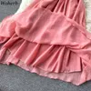 Zoete roze jurk zomer vrouwen mouwloze Koreaanse vintage geplooide lange jurken solide A-lijn party dames vestido femme 210519