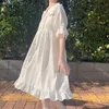 Japansk söt vit lolita klänning sommar peter pan krage lösa kawaii kvinnor flare ärm chiffon es vestidos 13647 210512