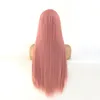 Pink Synthetic Lacefrontal Wig Simulation Human Hair Lace Front Wigs 12~26 inches Long Silky Straight Pelucas 191026-2312