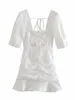 Elegante abito bianco aderente senza schienale fasciatura estiva da donna vintage manica corta con lacci eleganti mini abiti femminili con fiocco 210521