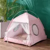 Pet Tent House Cat Bed Portable Teepee Thick Cushion Available for Dog Puppy Outdoor Indoor Portable Linen Pet Dog Tent Supplies 210915