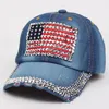 Amerikanska flaggan Retro Cowboy Hat Mode Designer Diamond Studded Peaked Cap Justerbar Outdoor Travel Sun Hattar 5 färger