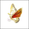 Pins, broscher smycken lyx brosch mode målade fjäril personlighet mångsidig mikro inlaid pärla rhinestone aessories dropp leverans 2