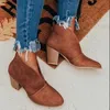 Kış Kadın Çizmeler V Kesme Ayak Bileği Çizmeler Yığılmış Topuk Patik Fahsion Chelsea Çizmeler PU Botas Zapatos Mujer Boyutu 35-43 210911