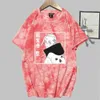 東京リボンズプリントファッション半袖ラウンドネックネクタイ染料Tシャツユニセックス秋Y0809