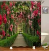 Flowers Scenery Waterproof Shower Curtains Rural Street Flowers Bathroom Curtains Polyester Fabric Washable Decor Bath Curtains 211115