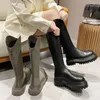 Boots Round Toe Slip на верховой езде на коленях высокие Zapatos Bota готические туфли длинные мода черный бежевый середин теленок женская платформа зима