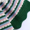 Mulheres vintage cor combinando listrado crochet tricô camisola senhoras manga curta botão de diamante tops sw829 210420