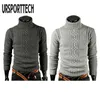 Ursporttech Höst Vinter Men Turtleneck Sweater Pullover High Lapel Jacquard Mäns Linne Turtle Neck s Y0907