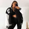 Varsity Jacket Autumn Winter Fashion Oversized Long Sleeve Bomber Loose Black Baseball Vintage Y2K Coat 211223