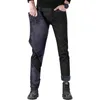 40 42 44 46 Plus Size Fleece Thick Warm Fit Jeans invernali Stile classico Fashion Brand Uomo Slim Stretch Pencil Jeans Nero G0104