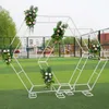 Dekorativa Blommor Kransar Jarown Smidesjärn Hexagonal Arch Frame Bröllop Steg Bakgrund Blomdekoration Hem Party Screen Decor