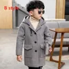 Мода зимнее шерстяное пальто для 4-14 мальчиков поворотный воротник двубортный большой карманы толстые плюс хлопковая куртка высокое качество 211011