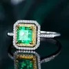 Cluster Rings luxe prinses Green Crystal Emerald edelstenen diamanten voor vrouwen goud witte zilveren kleur bague sieraden Bijoux feest geschenk