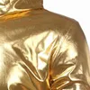 Maglietta da uomo con cappuccio metallizzata rivestita in oro lucido Maglietta da discoteca in stile discoteca da festa Camicia da discoteca Hip Hop Top Tee Shirt Homme 210522