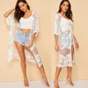 Kobiety koronkowe kimono Summer Beach Cardigan Sheer Bikini Cover Up Wrap Beachwear Long Dress Caking Kąpiec Sarong Women's