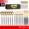 Dinnerware Sets 24Pcs Cutlery Set Stainless Knife Fork Spoon Flatware Steel Gold Color Dishwasher Gift Box Kitchenware