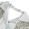 Yitimuceng Leopard Paski kieszenie bluzka Kobiety Koszule Luźne Wiosenne Mody Ubrania Turn-Down Kołnierz Długie Rękaw Topy 210601