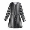 Streetwear Women Black and White Striped Dress Moda Damska O-Neck Eleganckie Kobiece Chic Sashes Koszula-ES 210527
