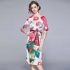 Femmes Summer Designer Élégant Floral Imprimer O Cou À Manches Courtes Robe De Soirée Dames Vintage Moulante Crayon Gaine Robe Robes 210525