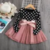 Vinter Kids Klänningar För Flickor Långärmad Barnkläder Polka Dot Tulle Tutu Flickor Casual School Wear Princess Party Dress 68 Y2