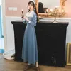 Vestidos De Fiesta Full Sleeve Long Women Dress Blue Velvet Vintage Mid-calf Fit and Flare Embroidery Female Spring 210603