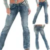 Kvinnors Jeans Ladies Denim Byxor Kvinnor Mid Waisted Skinny Pocket Stretch Slim Button Pants W313